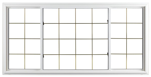 Exterior View | White | Thin Brass Glass Dividers | Quarter Half Quarter Slider (end pieces of glass slide toward center)