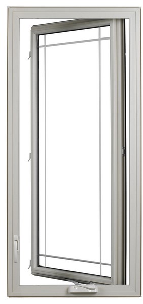Interior View (open - hinge on right) | Beige | Perimeter Glass Dividers | Available Nested Crank Handle